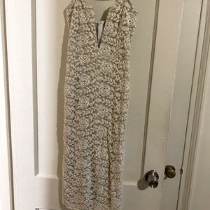 White Rose Lace deep v cut dress